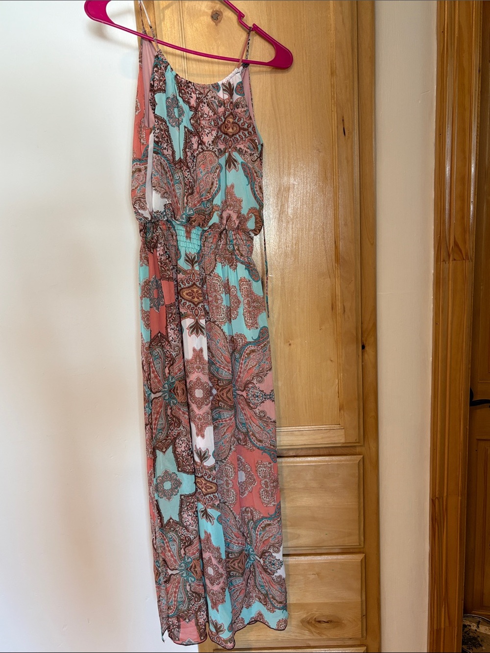 Sweet Storm Coral and Teal Paisley Maxi Dress